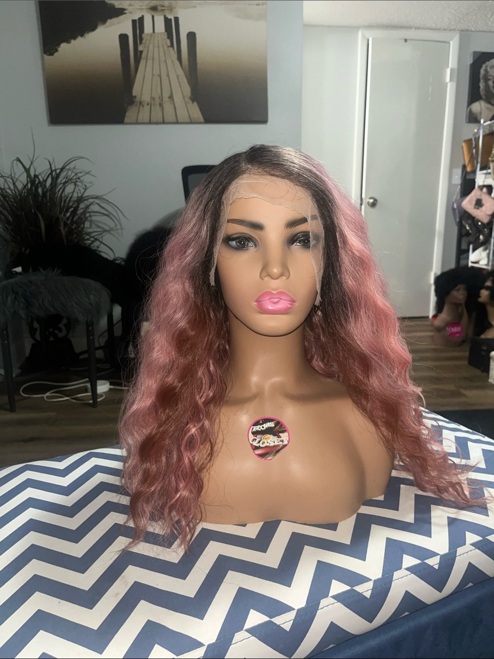 Luxury Lace Front Wig in Rose Pink with Natural Roots -  pre parted
